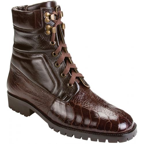 Belvedere "Torre K18" Brown Genuine Ostrich  Boots With Lug Rubber Sole
